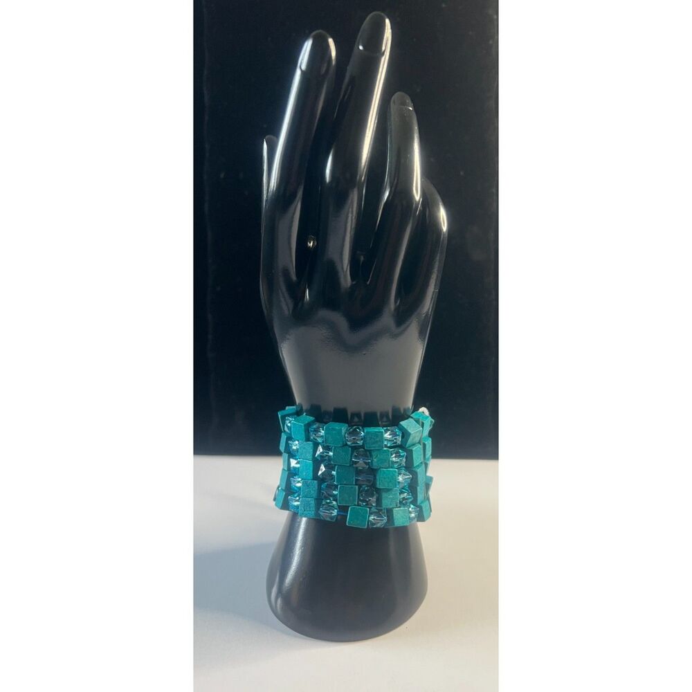 Carol for Evagraham teal 5 strands beaded bracelet